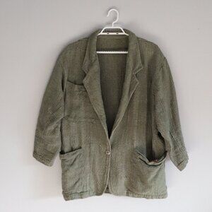 Vntg Margaret Godfrey Bagatelle V-Neck Single Button Canada Green Cotton Blazer